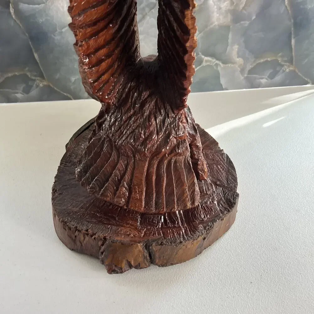 Rustic Chainsaw Carved Wooden Eagle Sculpture With Base Spread Wings 24